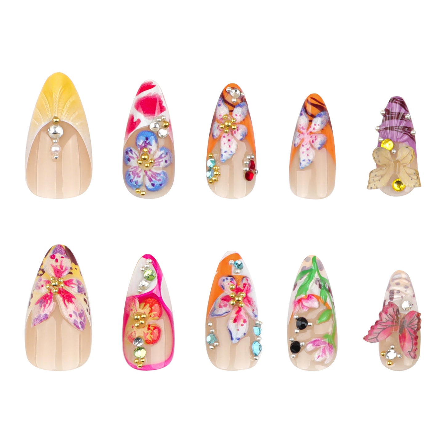 Tropical flower 3D three-dimensional point drill butterfly French nail piece hot-selling color fake nail manicure|365nails