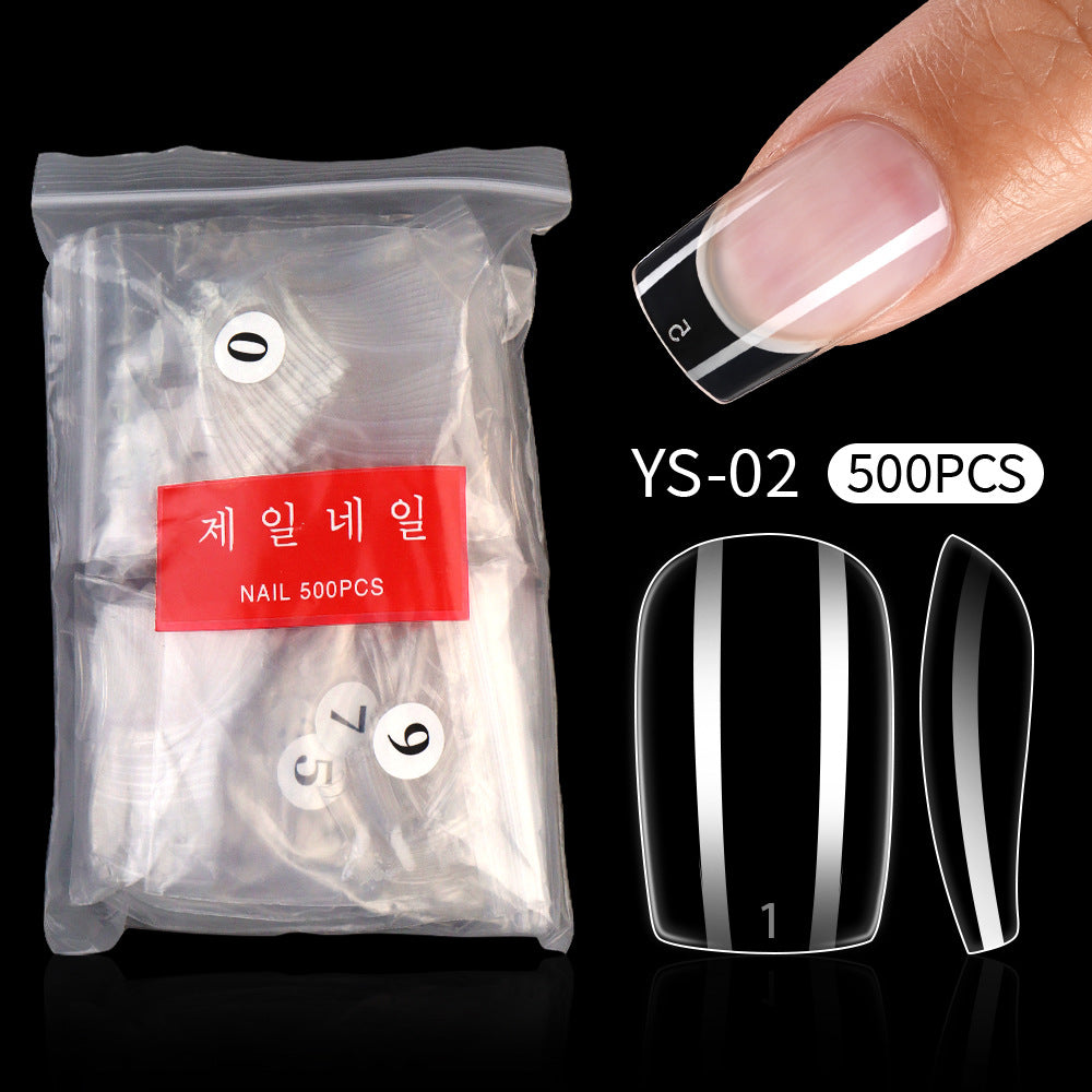 Nail Tips Transparent nail piece Semi-sticker Shallow sticker 500 pieces French long nail art trapezoidal square light and thin press on nails nail piece