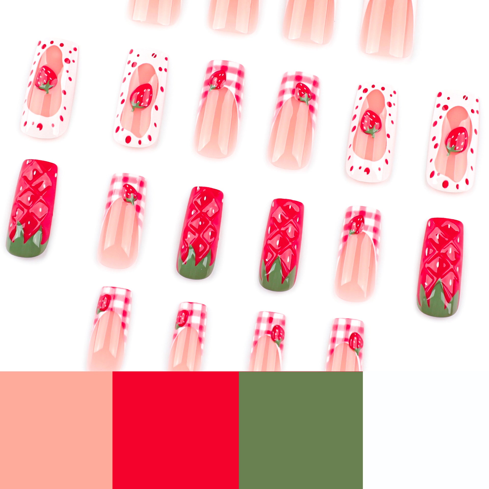 3D three-dimensional strawberry explosion sweet French press-on nails