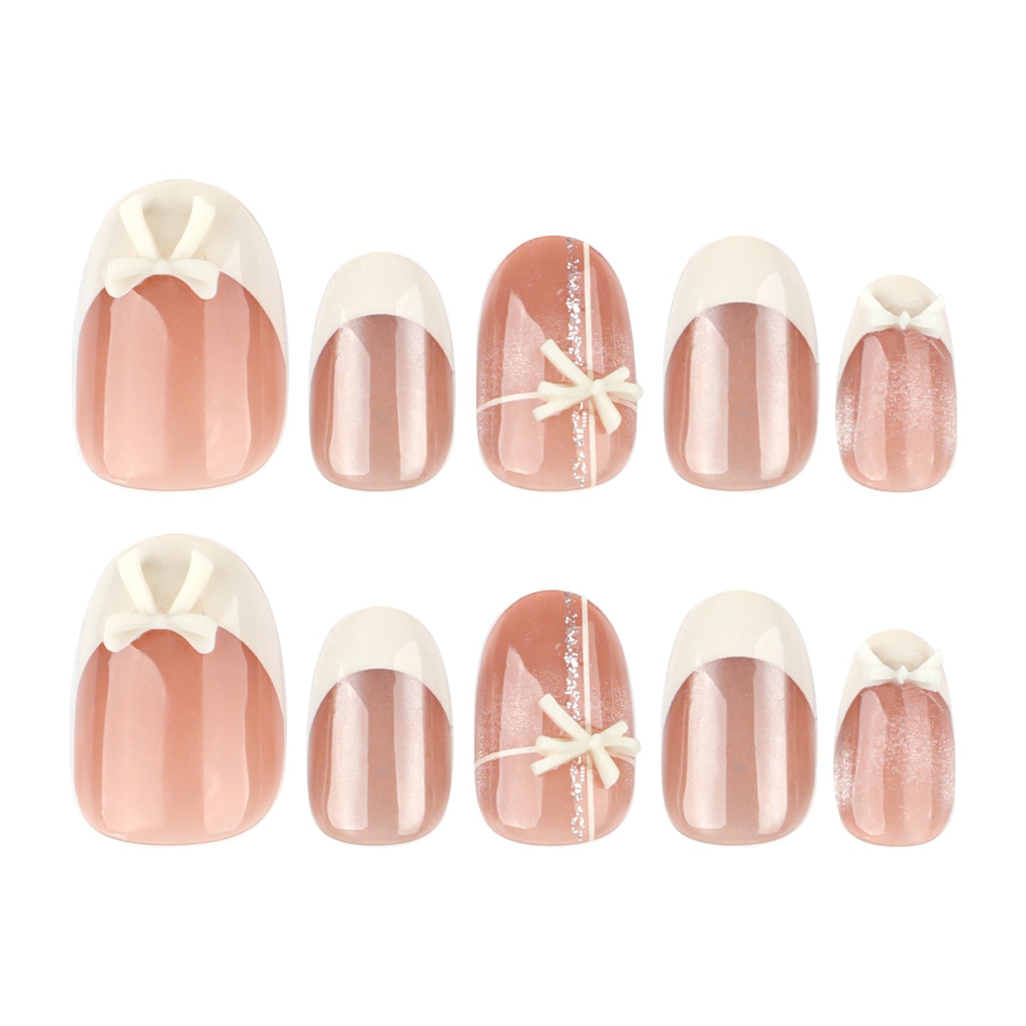 Cat's eye flash short oval French beige press-on nails
