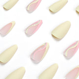 Unhas postiças manicure francesa fresca linha amarela rosa glitter unhas foscas peça unhas postiças unhas removíveis |365nails