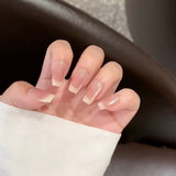 Uñas francesas con estampado de crema, rubor, ojo de gato, manicura de viento, pieza de uña corta tipo ballet, uñas postizas, venta al por mayor | 365nails