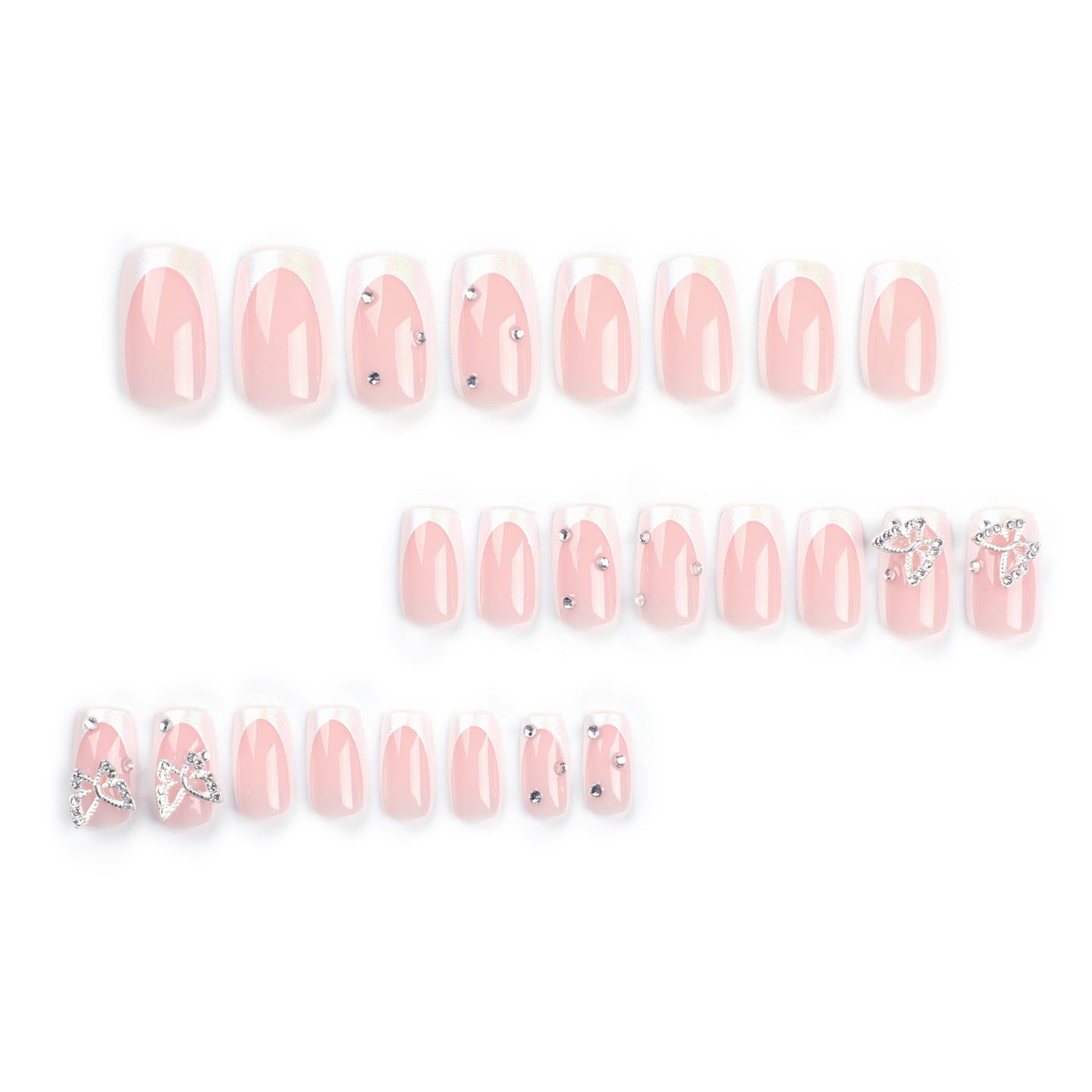 French white edge manicure piece Pure desire butterfly flash diamond Rectangular nail |365nails