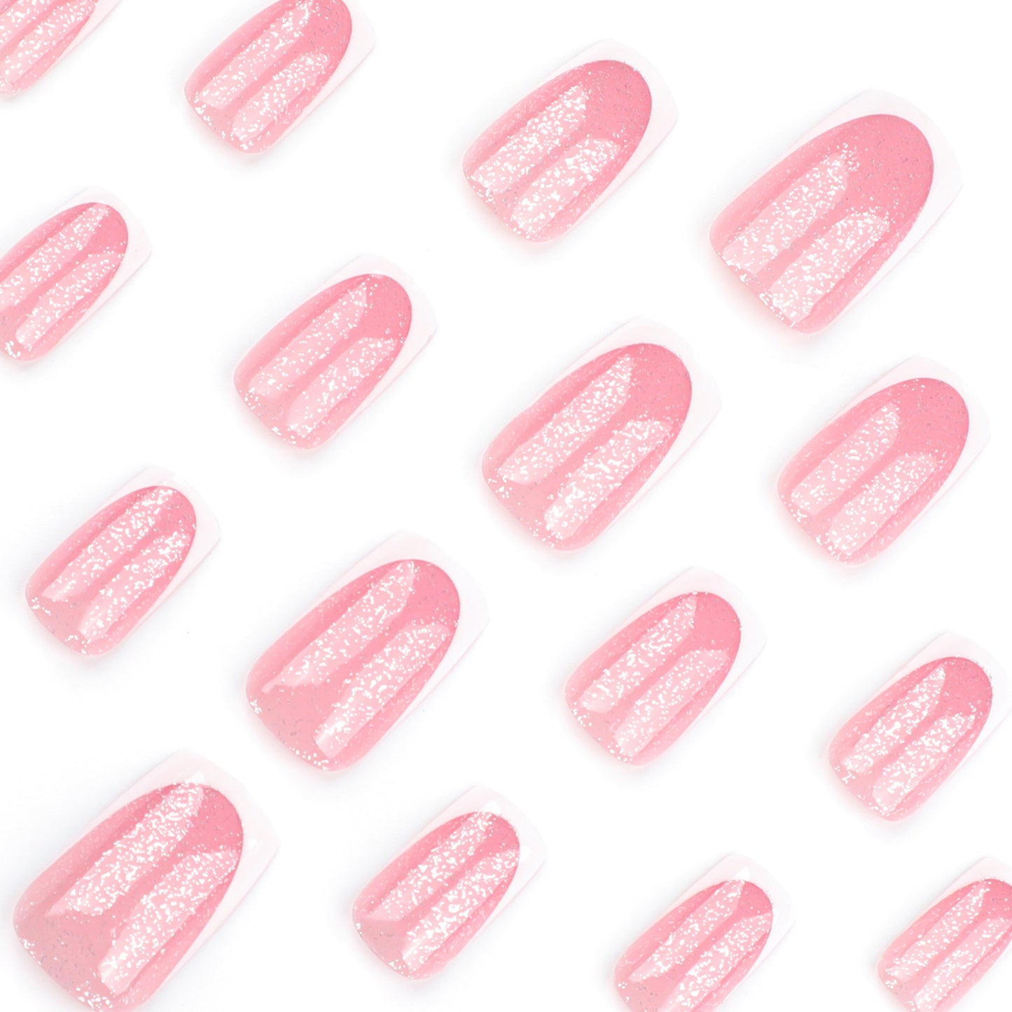 Simple naked powder manicure fake nails French white edge wearing nail glitter flash nail piece fake nails nail piece|365nails