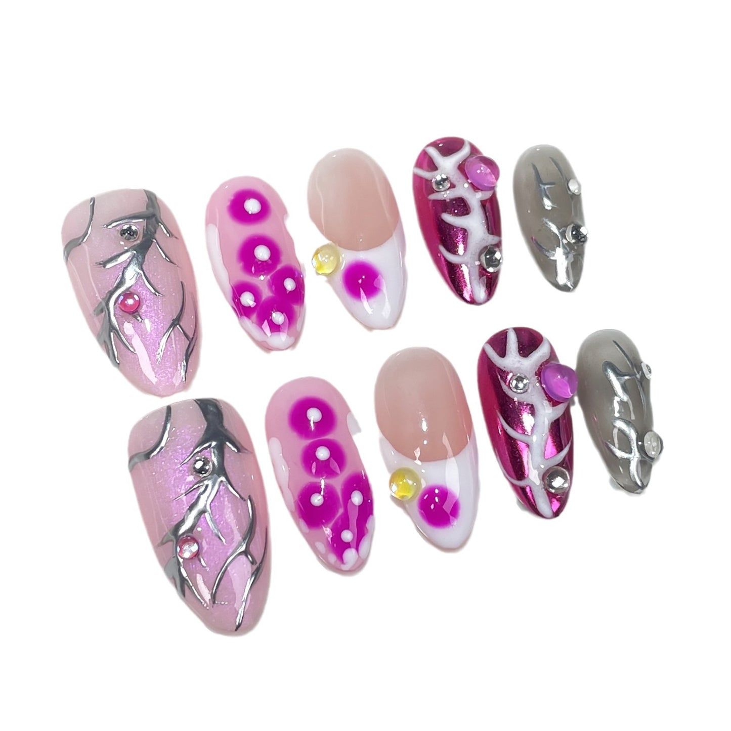 Hot girls Handmade press on nails metal hand-painted irregular smudged almond nail wearable nail sticker wholesale|365nails