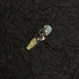 Misty Green Black Rose Pearl Gold Long Coffin Press On Nail