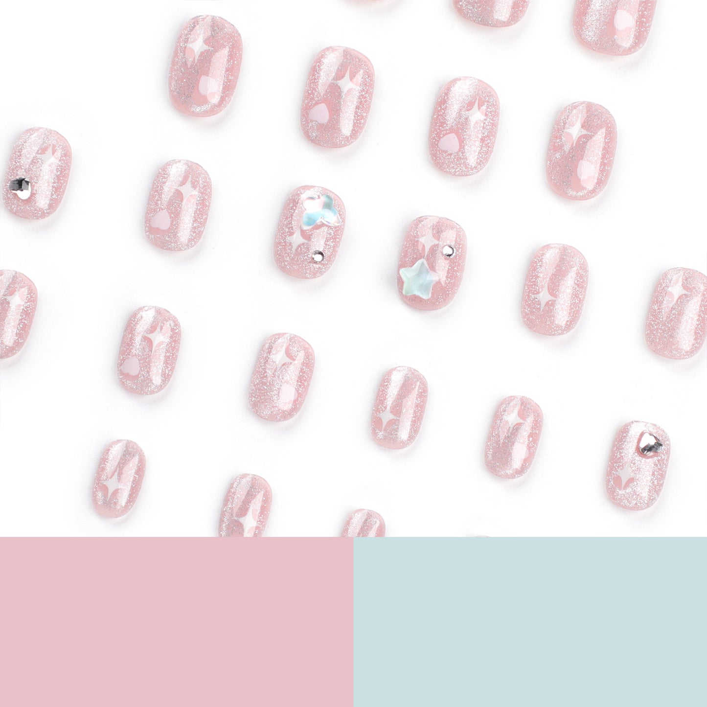 Sweet pink manicure film short love star star five pointed star ins wind press-on nails film press-on nails film|365nails