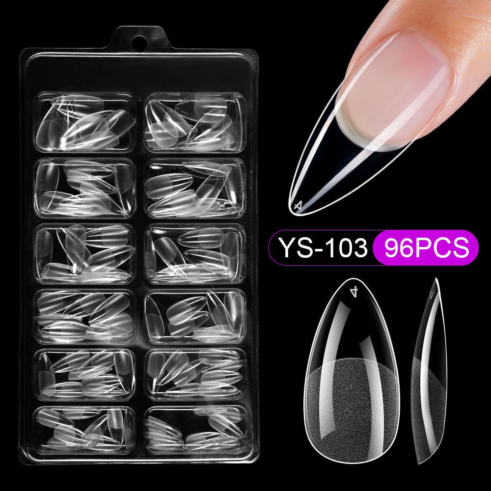 Nail Tips press on nails pads 96 pieces seamless ultra-thin almond fake nail patches removable fully transparent matte extended manicure