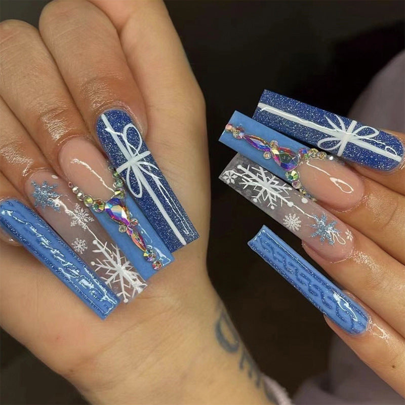 Christmas press on nails snowflake love snowman manicure short almond bow long nail wholesale|365nails