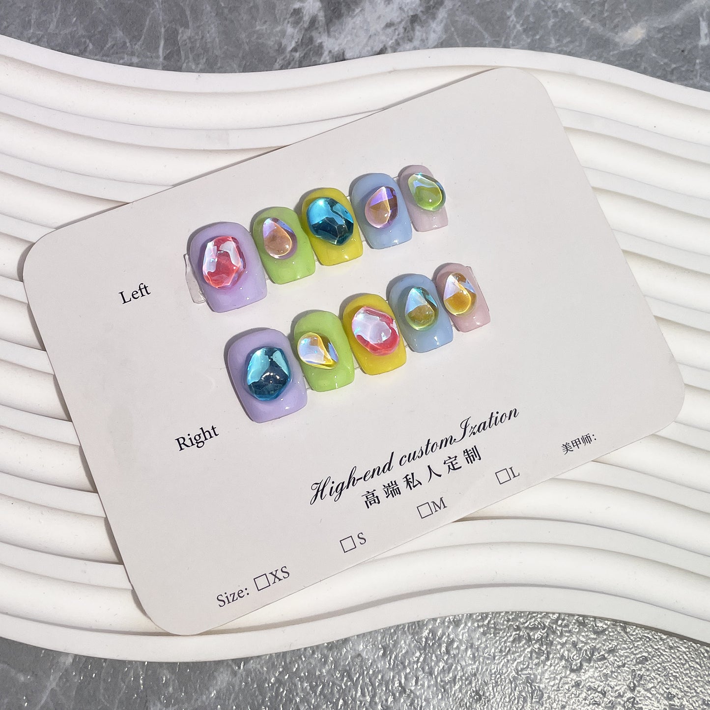 Purely handmade worn nail macaron aurora ice diamond summer fresh short nail wearable nail sticker nail patch|365nails