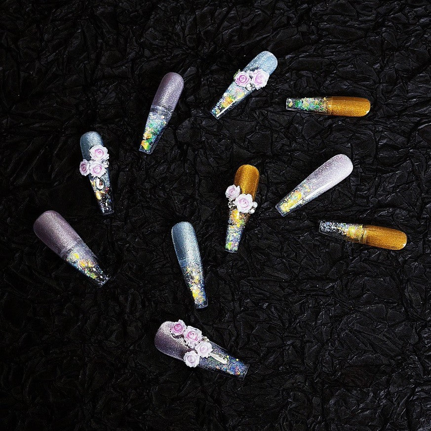 Title Stardust Rose | Sugar-Ice Amber Art Series Press-On Nails