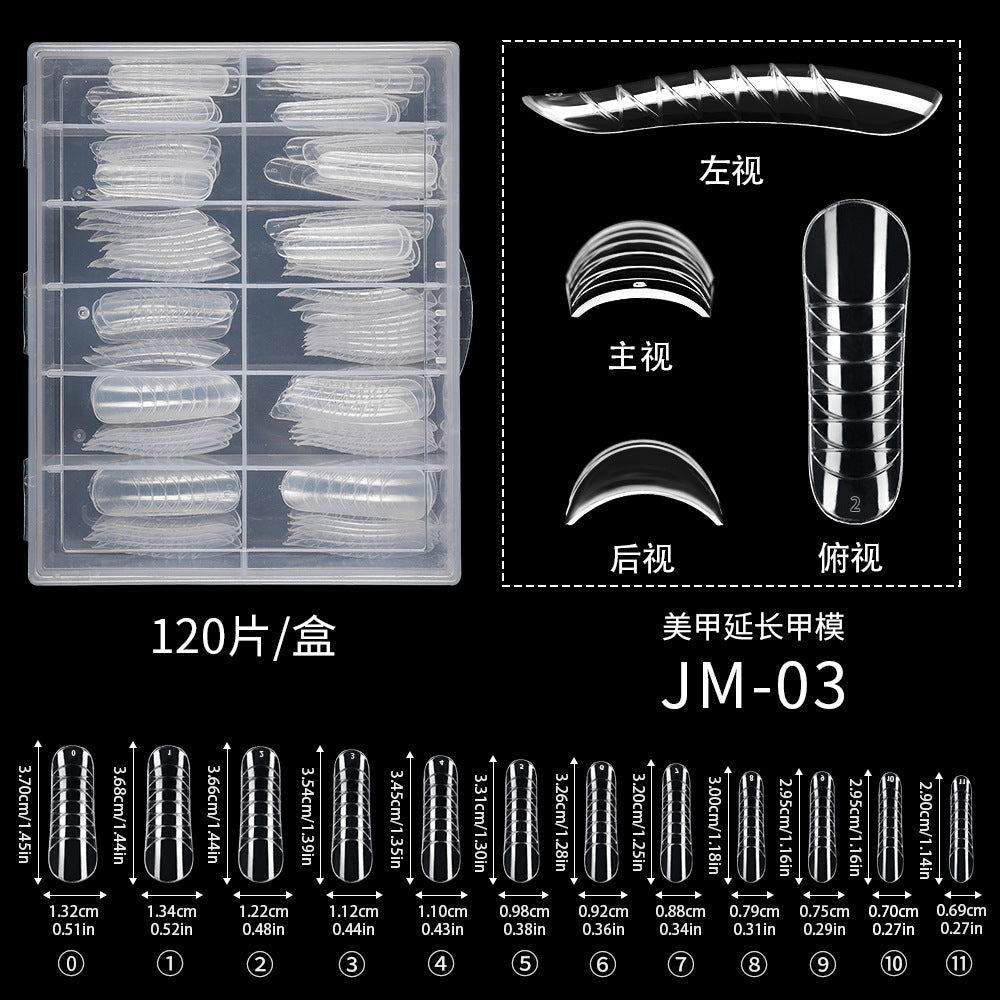 Nail Tips 120 transparent crystal nail molds, boxed with graduated crystal extension nail molds, rapid phototherapy extension nail molds