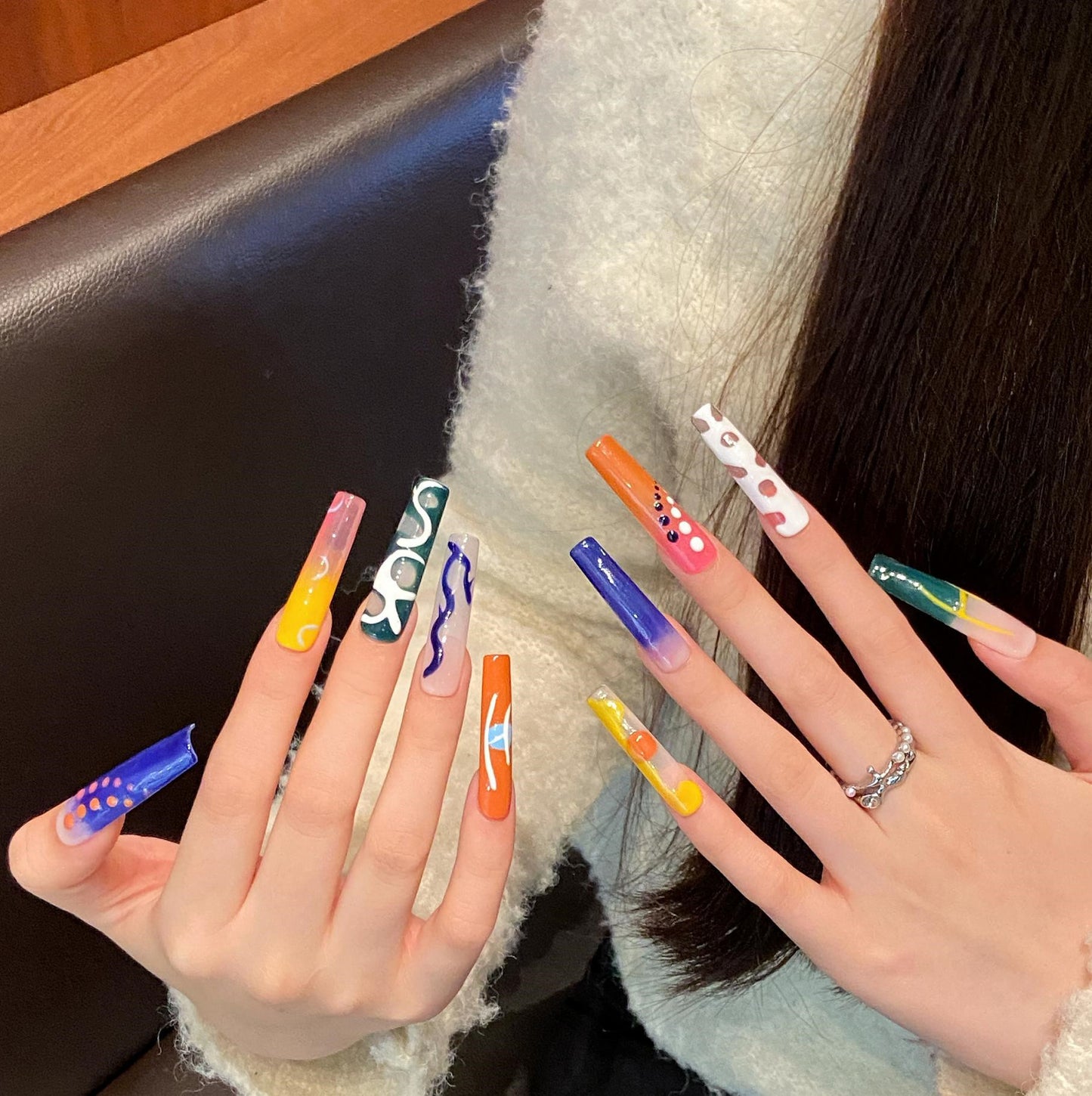 Extra long funny cartoon cute handmade nails personalized hand-painted fake nails removable nail | 365nails