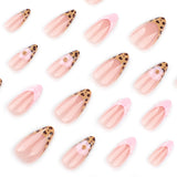 French leopard print flash 3D almond shape press-on nails