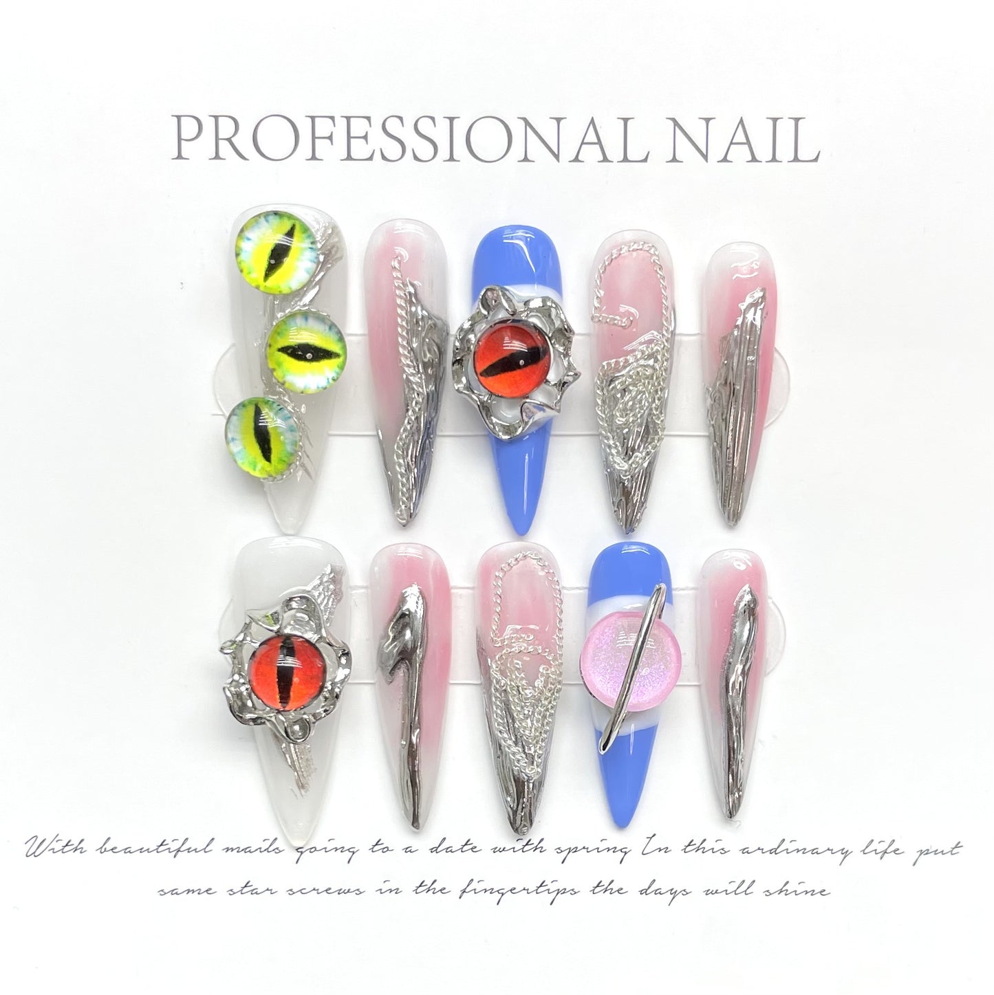 Handmade Wear Nail Devil's Eye Dark Niche Nail Art Contrast Color False Nail Wear | 365nails