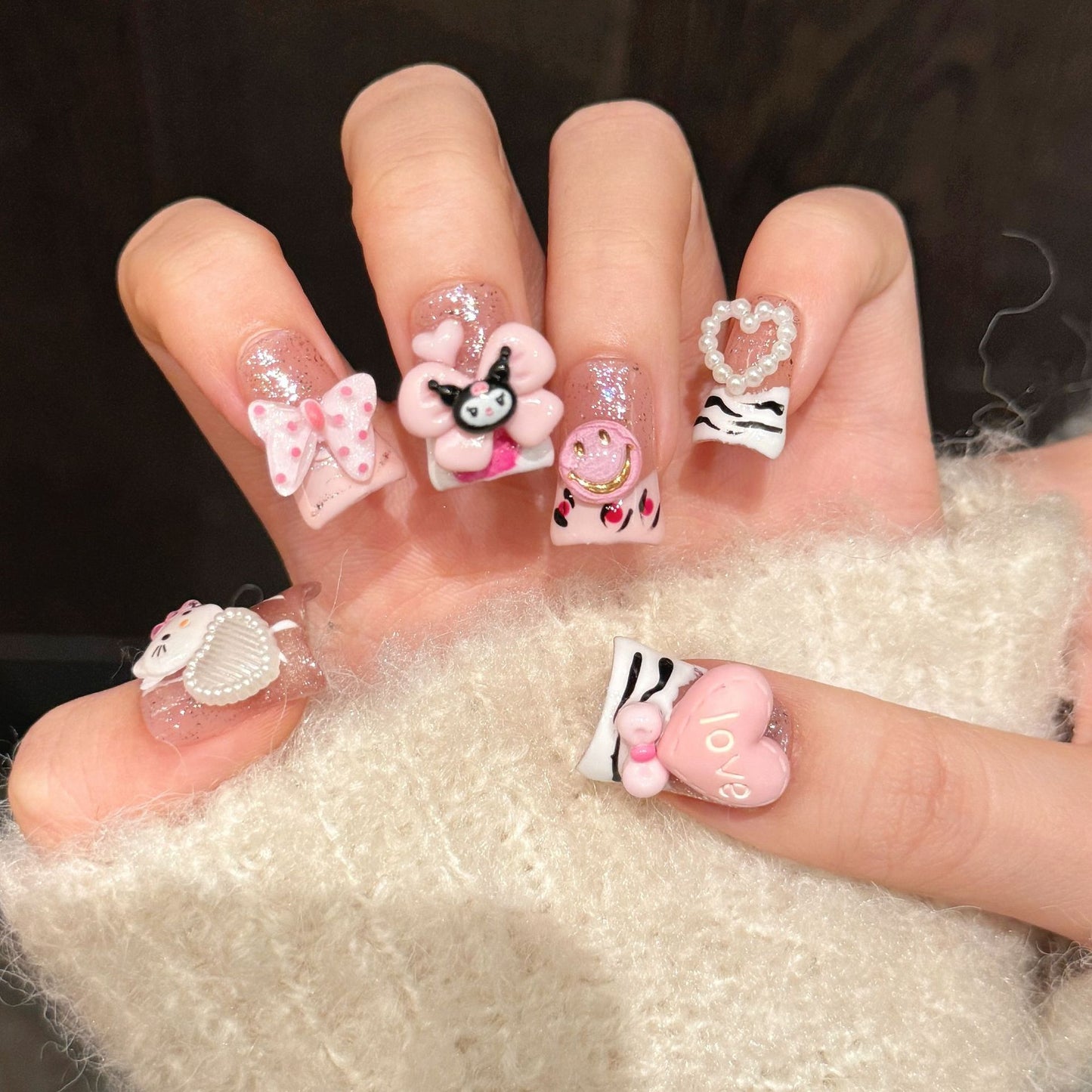 Cartoon duck bill cute dopamine kady cat heart short sweet cool phototherapy press on nails removable | 365nails