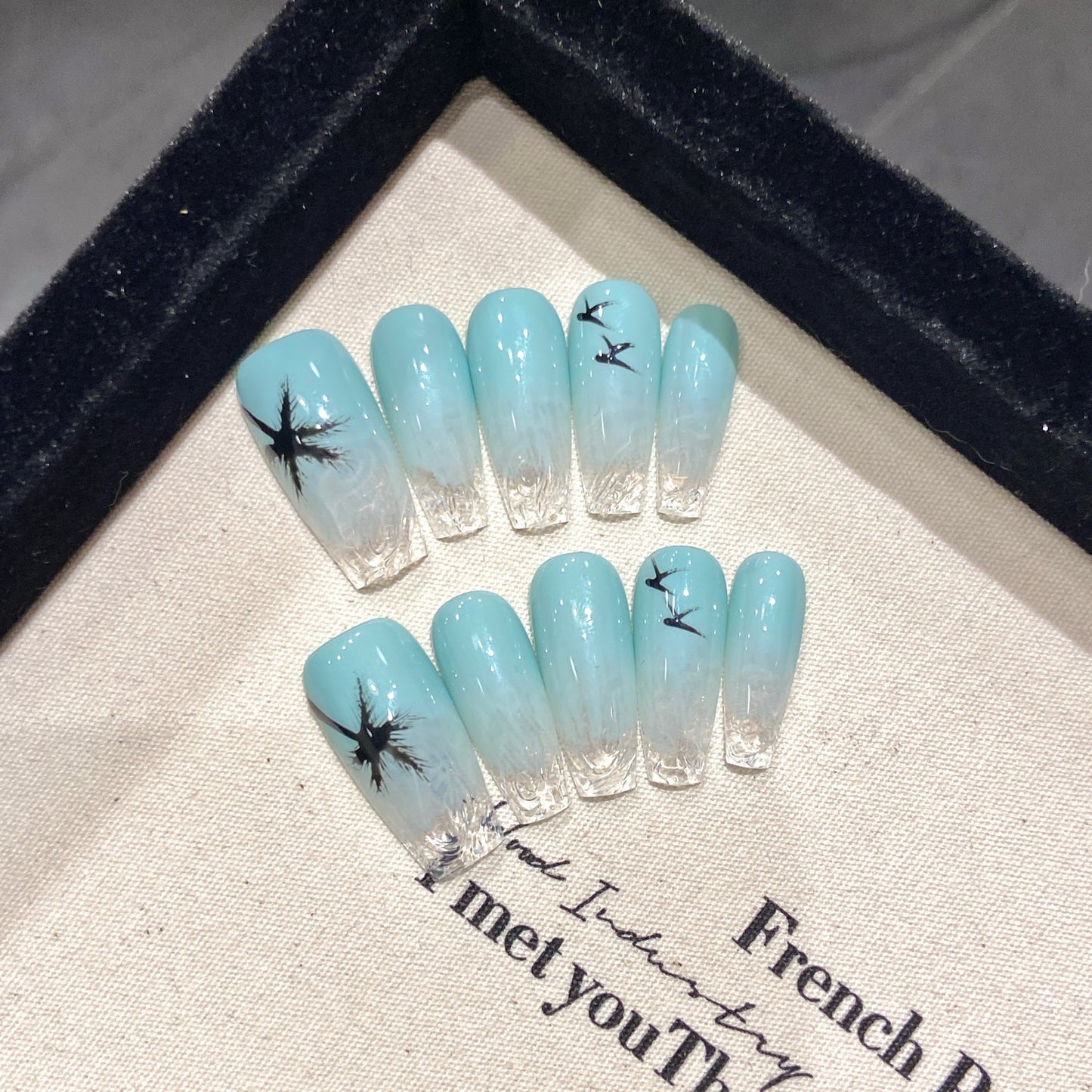 Spice Girls Long nails Handmade press on nails Blue Enchantress Glazed Advanced Handmade extra long Thin Dog Finished Product | 365nails