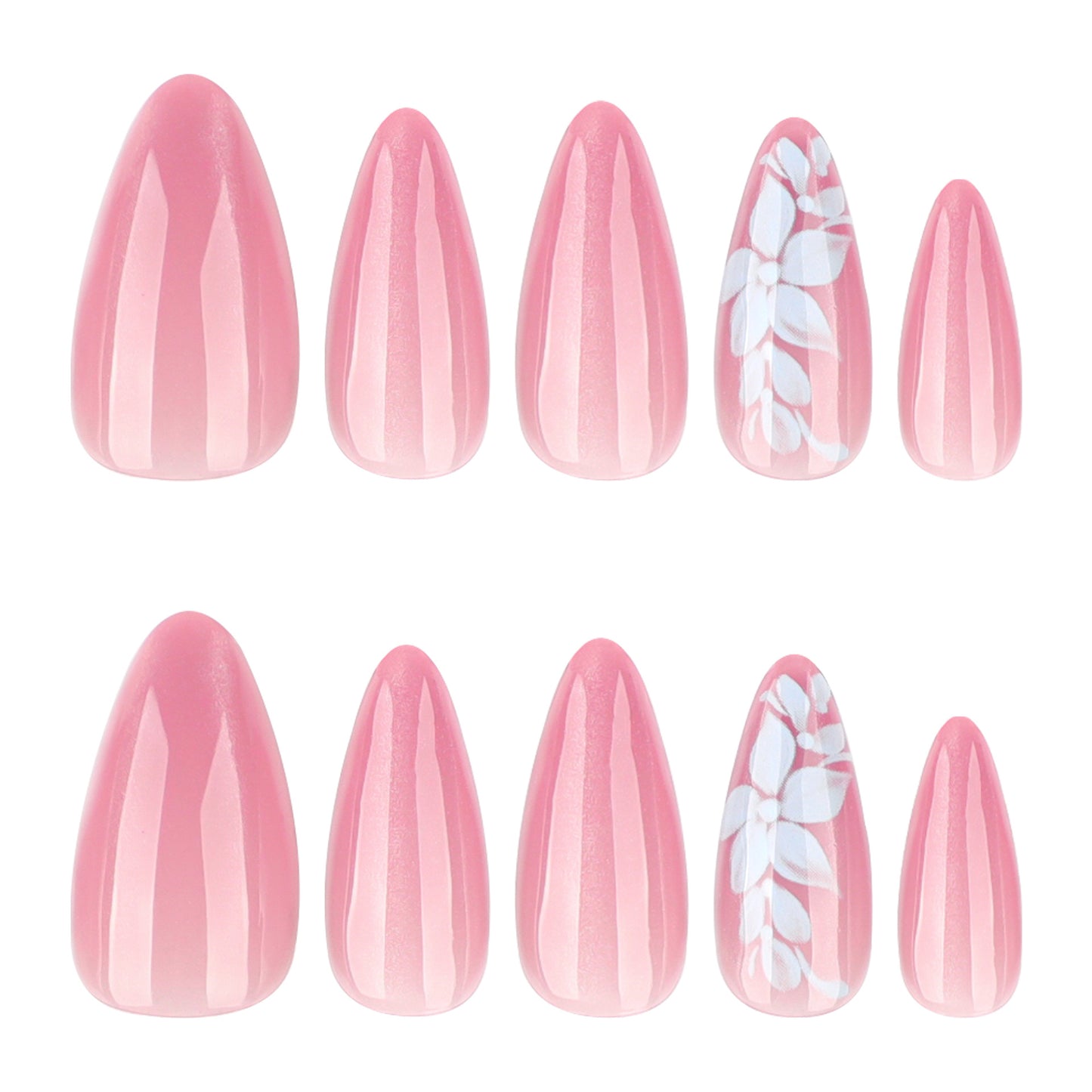 Fresh leaves flowers cat eyes sparkling almonds press-on nails