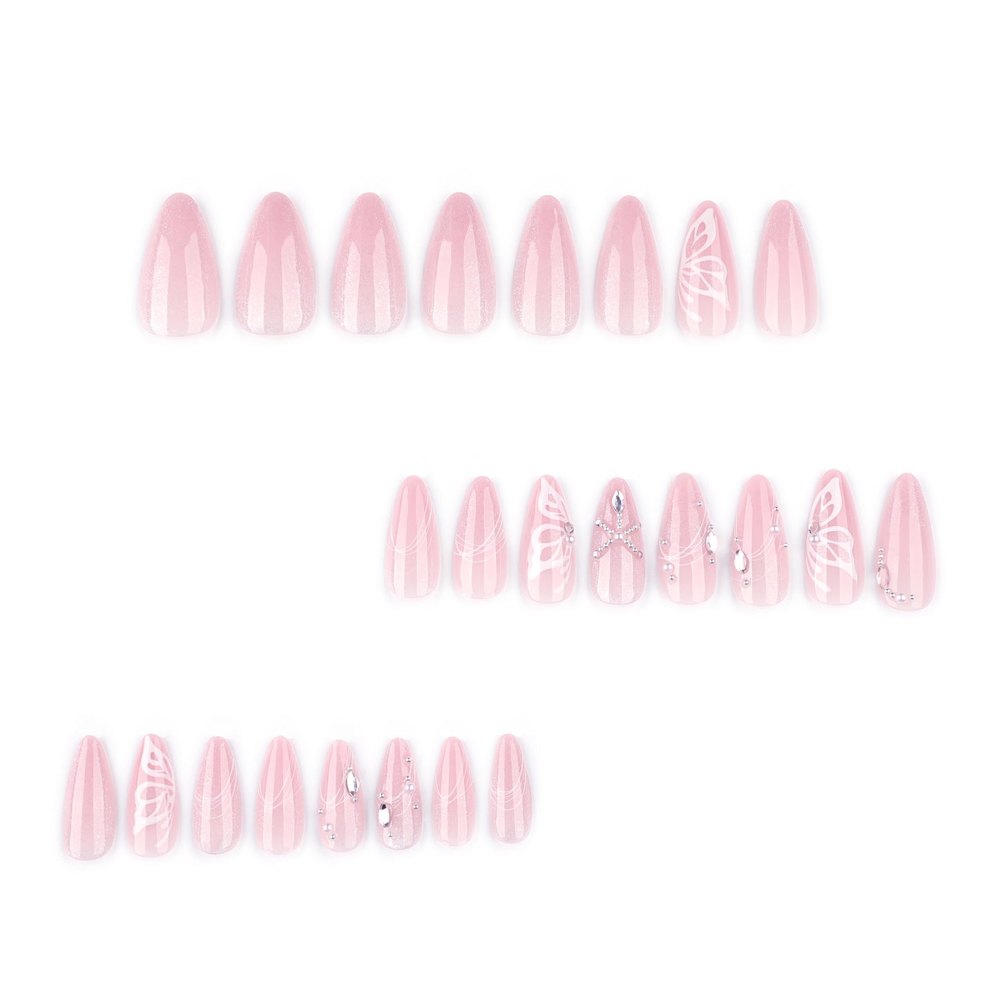 Naked pink cat eye sparkle butterfly short almond press-on nails