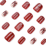 Red cat's eye flashes short square simple butterfly press-on nails