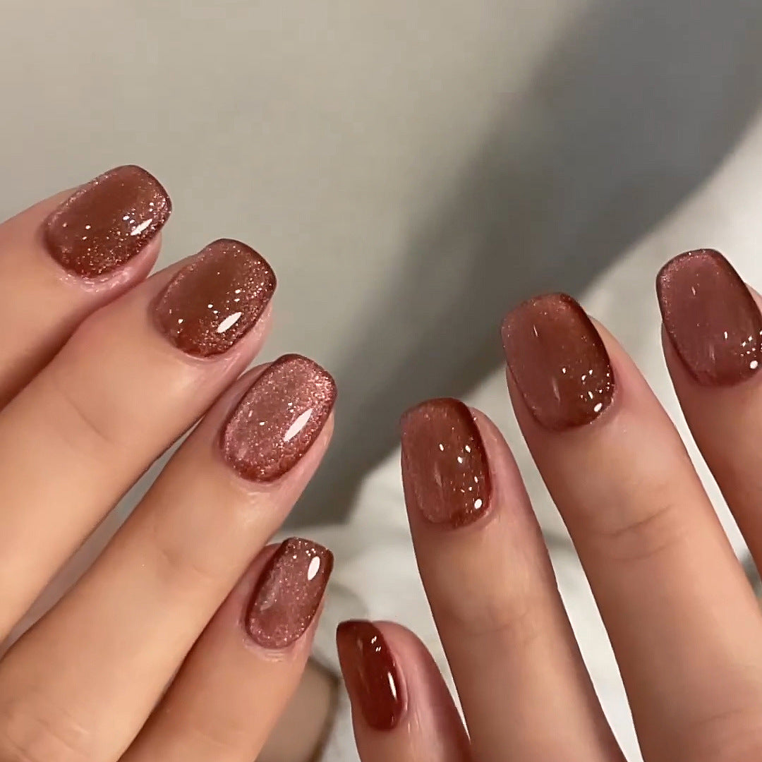 Wearing nail pads Hazelnut brown cat eye nail pads pads Finished nail pads pressed on nails|365nails