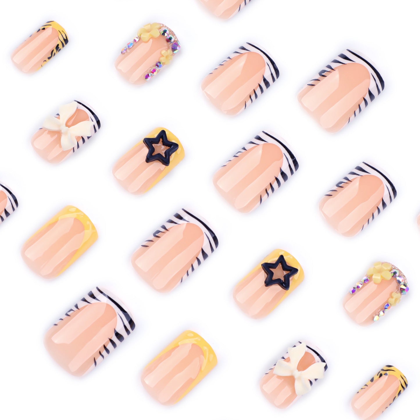 French zebra pattern medium and short square nail |365nails