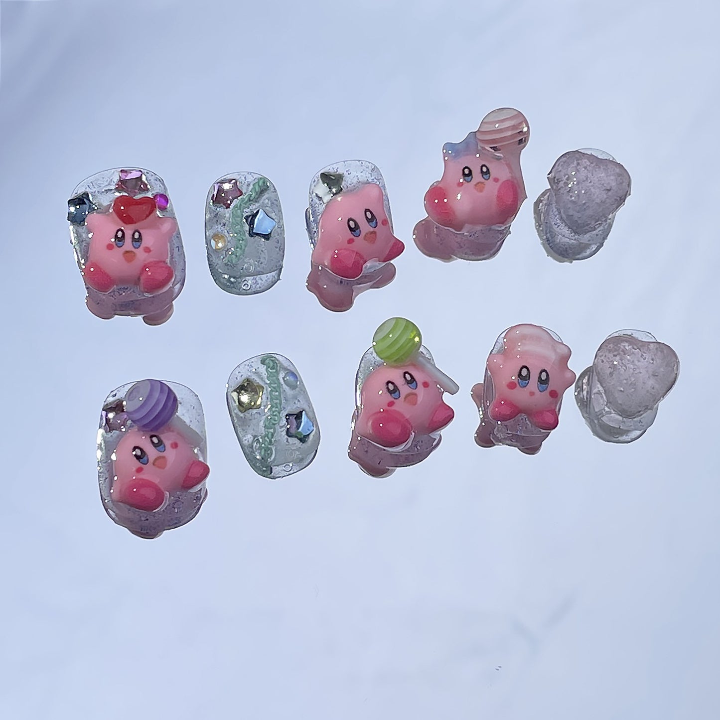 Handmade press-on nails star Kirby cute cartoon short nail art finished patch wearable nail sticker fake nail|365nails