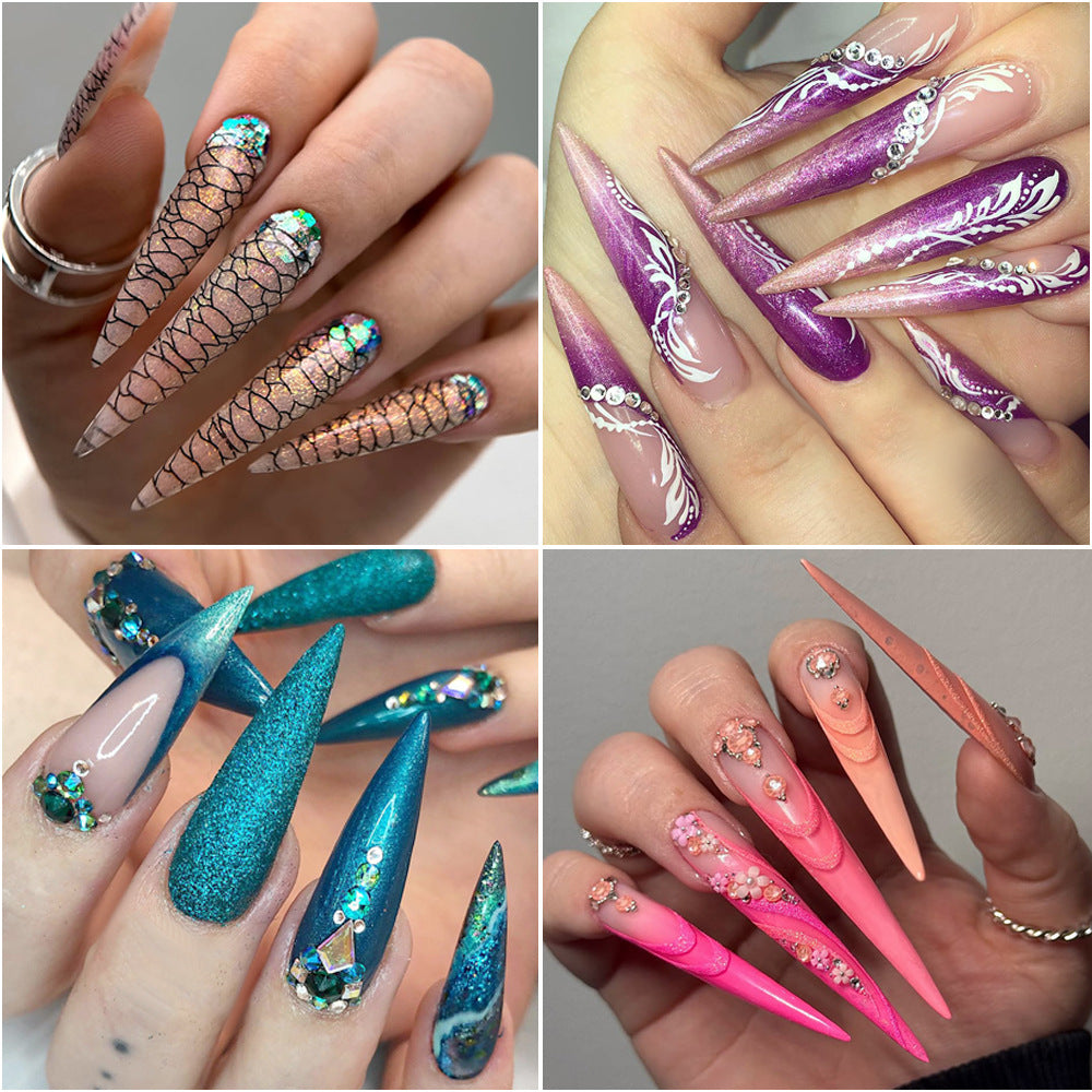 Nail Tips nail pads, super long 504 pcs, boxed seamless transparent extended nail pads, water drop art nail pads, pointed patch nail art