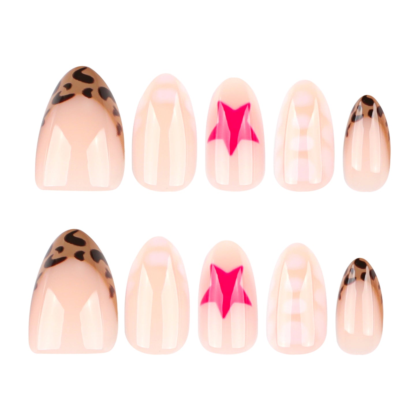 hot-selling red star manicure nail piece short almond-shaped repeatable fake nail French leopard print press on nails|365nails
