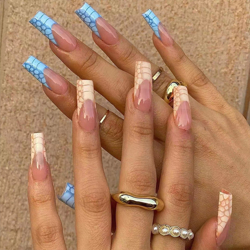 Uñas postizas con estampado de cocodrilo y pato mandarín azul y amarillo, pegatinas extraíbles, venta al por mayor | 365nails