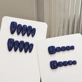 Simple and high-end white solid color ink blue gray glossy hand and foot set, purely handmade nails | 365nails