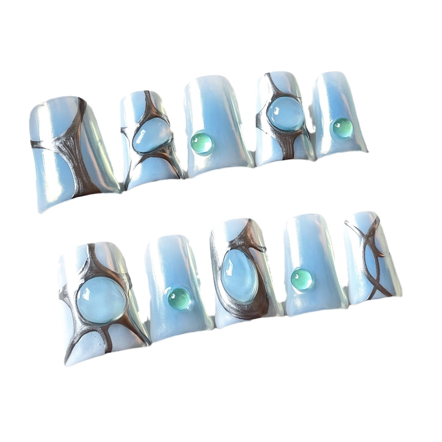 Handmade press on nails Sky Realm Creative Hand-painted Lines Fresh, Simple Personality Cute Duckbill Shape Armor|365nails