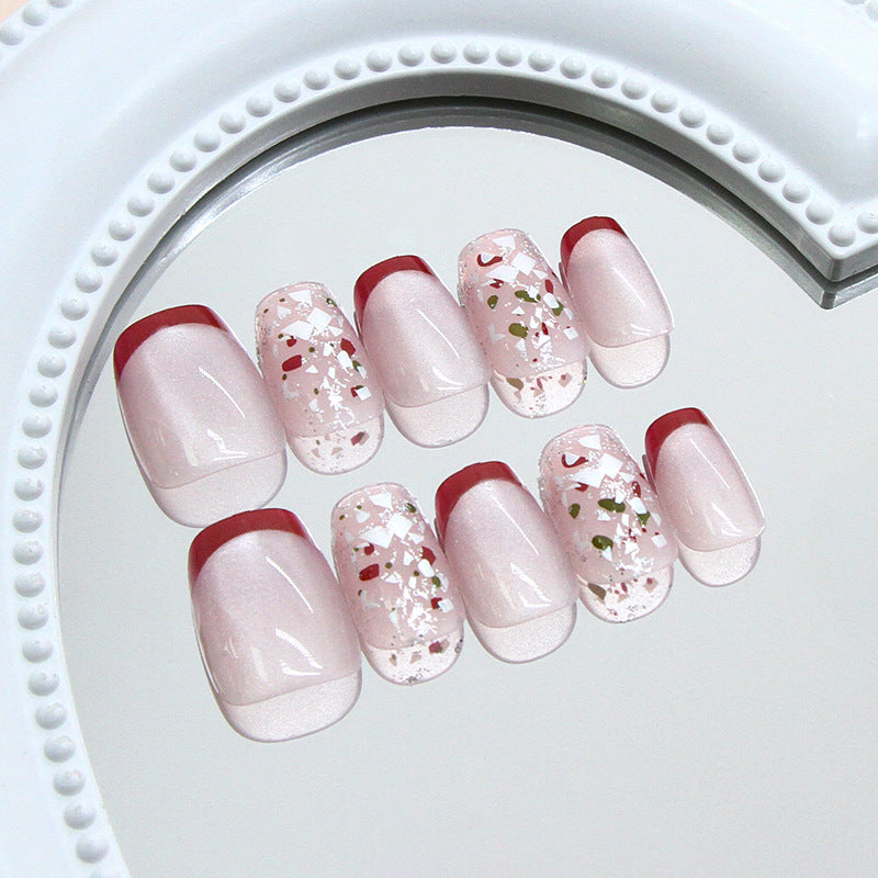 Nail Tips Prefabricated Nail Colorful Pieces Fine Glitter Pearlescent cat eye Red French Removable Nail Art 30 Pieces|365nails