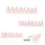 3D Bow Love Nail Art Fake Nails Pink Valentine's Day French Wearing Nail Film Short Almond Wearing Nail|365nails