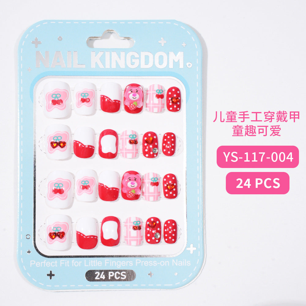Children's Nail Art Nail Sticker Girl Cartoon 24 Nail Art Sticker Cute Removable press on nails With Drill