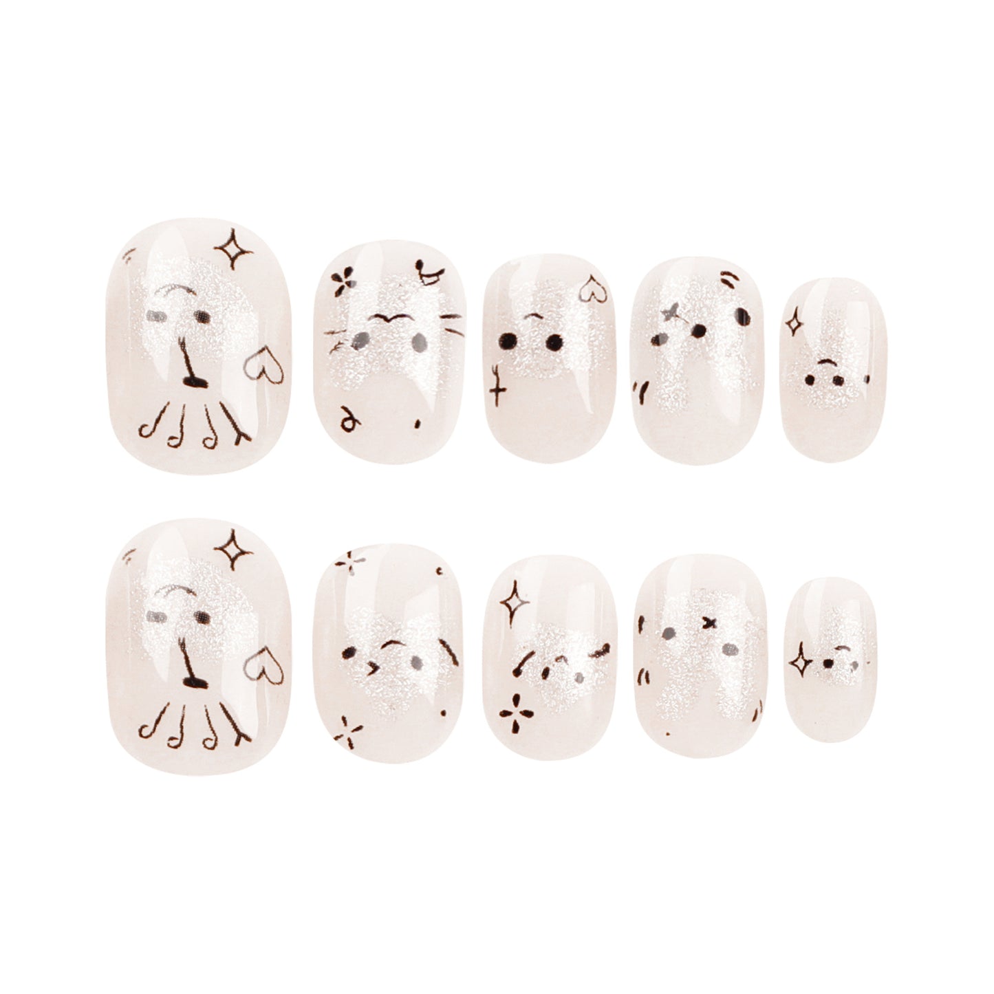 Mini unhas curtas de pressão, unhas de coelho fofas de desenho animado, peça de unha com glitter de estrela, unhas de amor, peça de unha, atacado|365 unhas