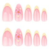 3D Stereoscopic Flower French Yellow Short Almond press-on nails
