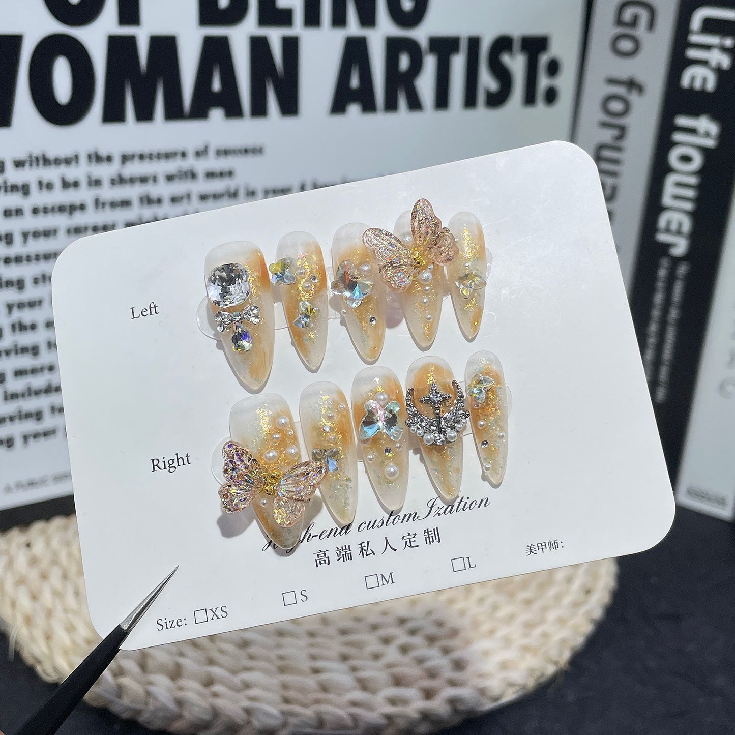 Light luxury heavy industry pure handmade high-end wearing armor Symphony smart butterfly long pointed nail patch moving butterfly|365nails
