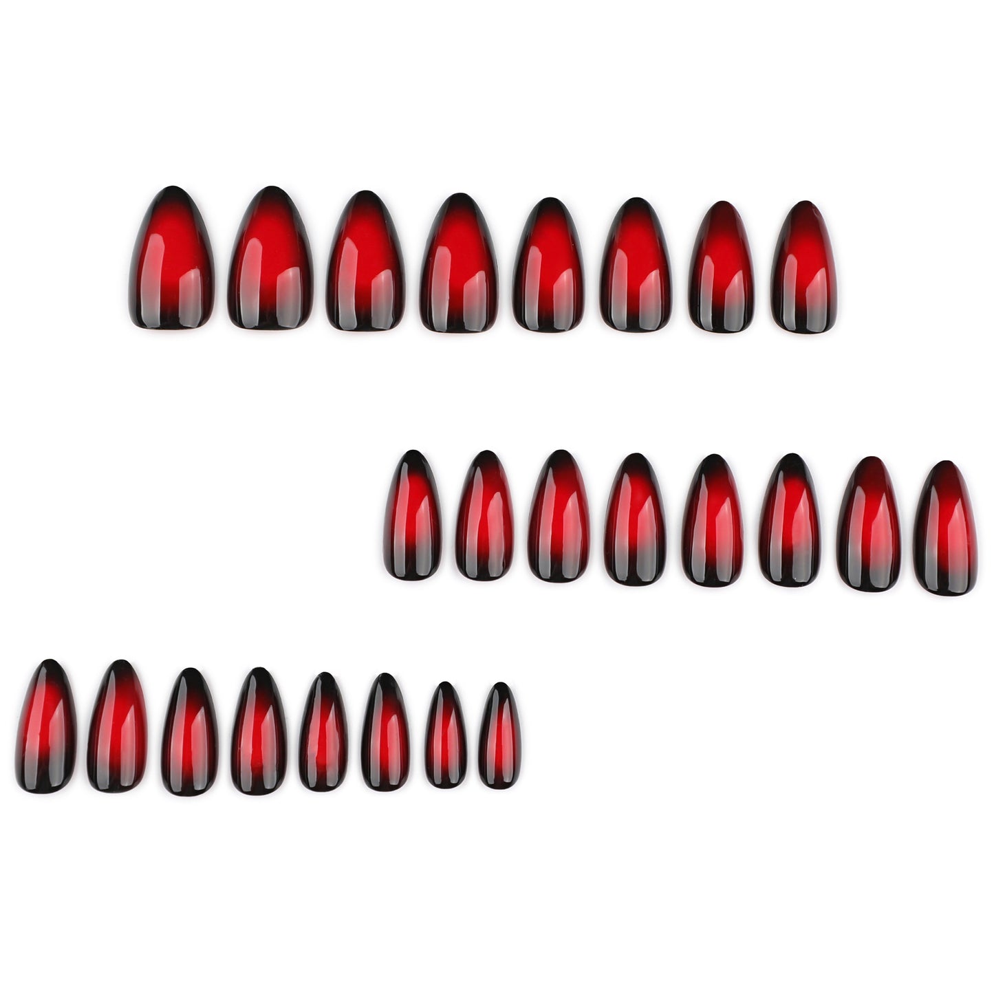 Y2K Cool Spicy Red Smudge Contrast Short Almonds press-on nails