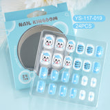 Children press on nails, cartoon 24-piece boxed finished product, sweet and cute children's removable fake nail patch manicure