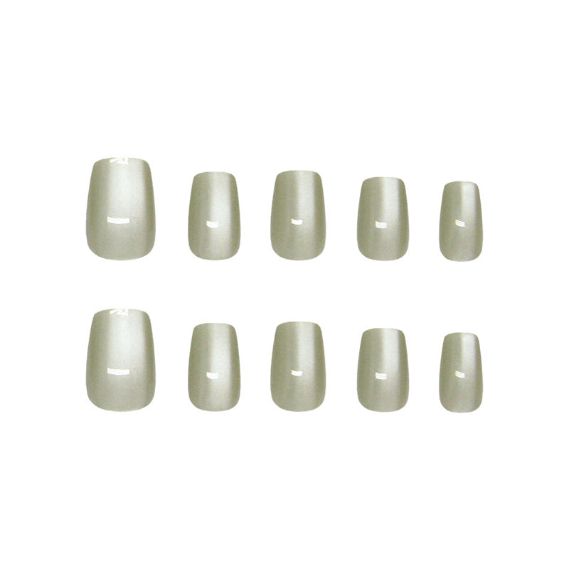 Nail Tips prefabricated nail, simple, clean, green cat eye, solid color temperament, fashionable girl, white press on nails 30 pieces|365nails
