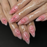 Simple blush short almond love point diamond press-on nails