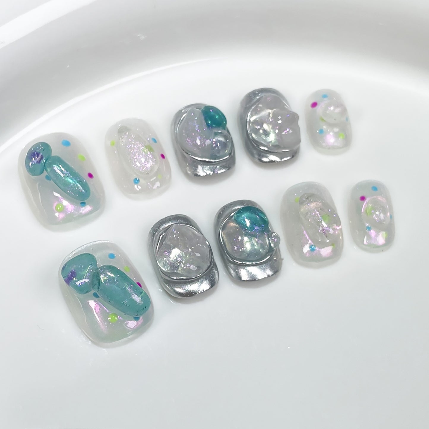 Handmade Press-on Nails ice through cute short nail patch wearable nail sticker wholesale|365nails