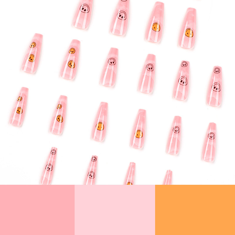 Parche para uñas con diseño de nube y cara sonriente de ballet, color rosa y largo, para usar al por mayor, 365nails