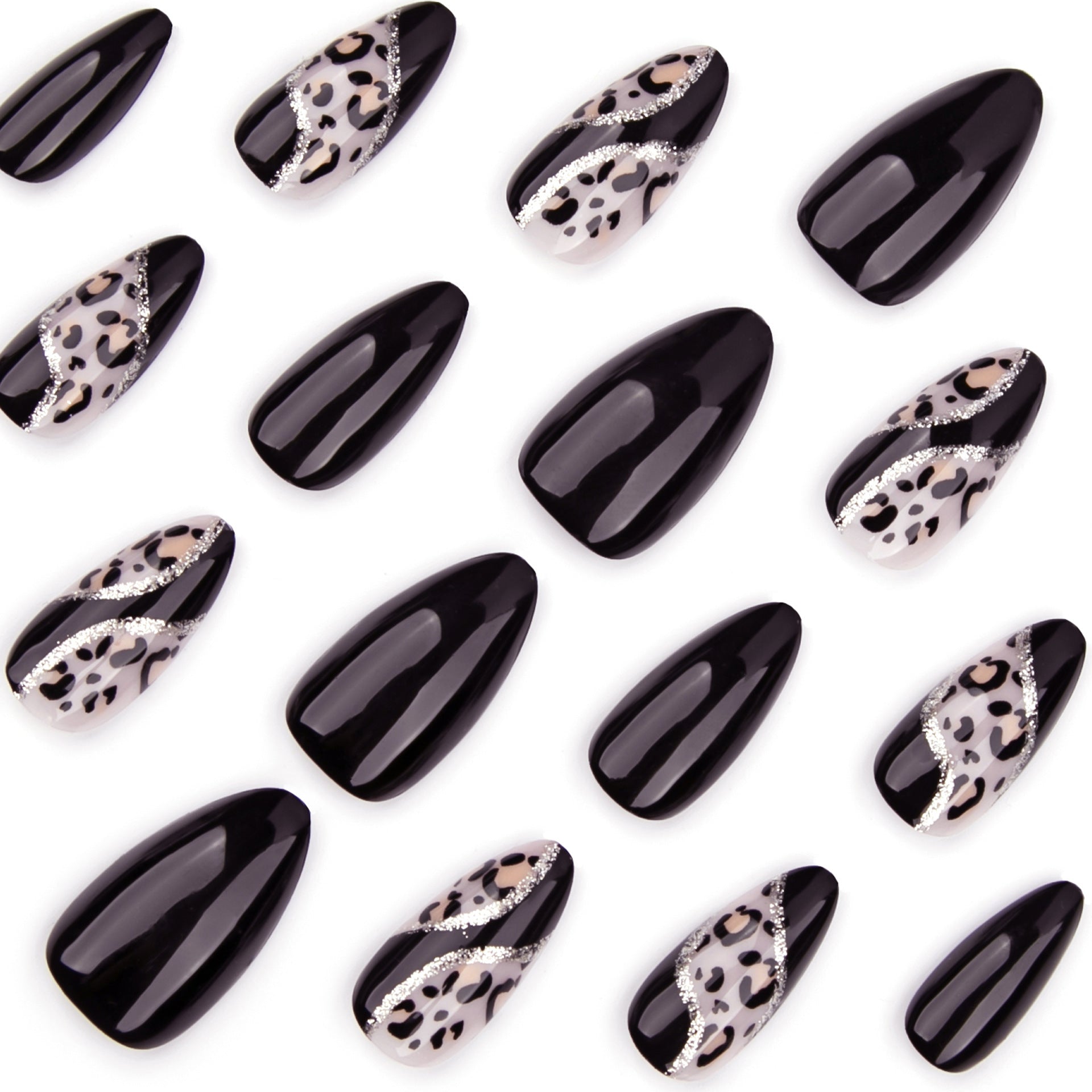Autumn and winter leopard print splicing wearing armor simple black solid color autumn manicure fake nails fake nails|365nails