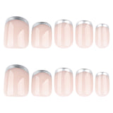 Simple silver French short square press-on nails