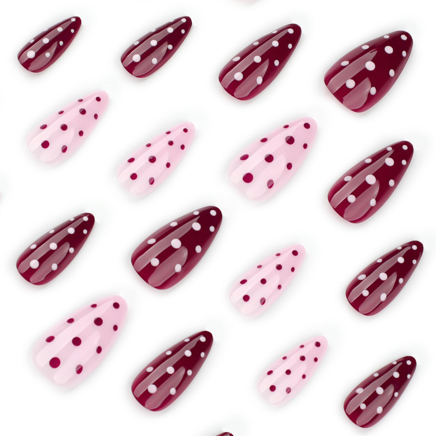 Short Almond Red Dot Pink press-on nails