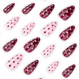 Short Almond Red Dot Pink press-on nails