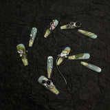 Misty Green Black Rose Pearl Gold Long Coffin Press On Nail