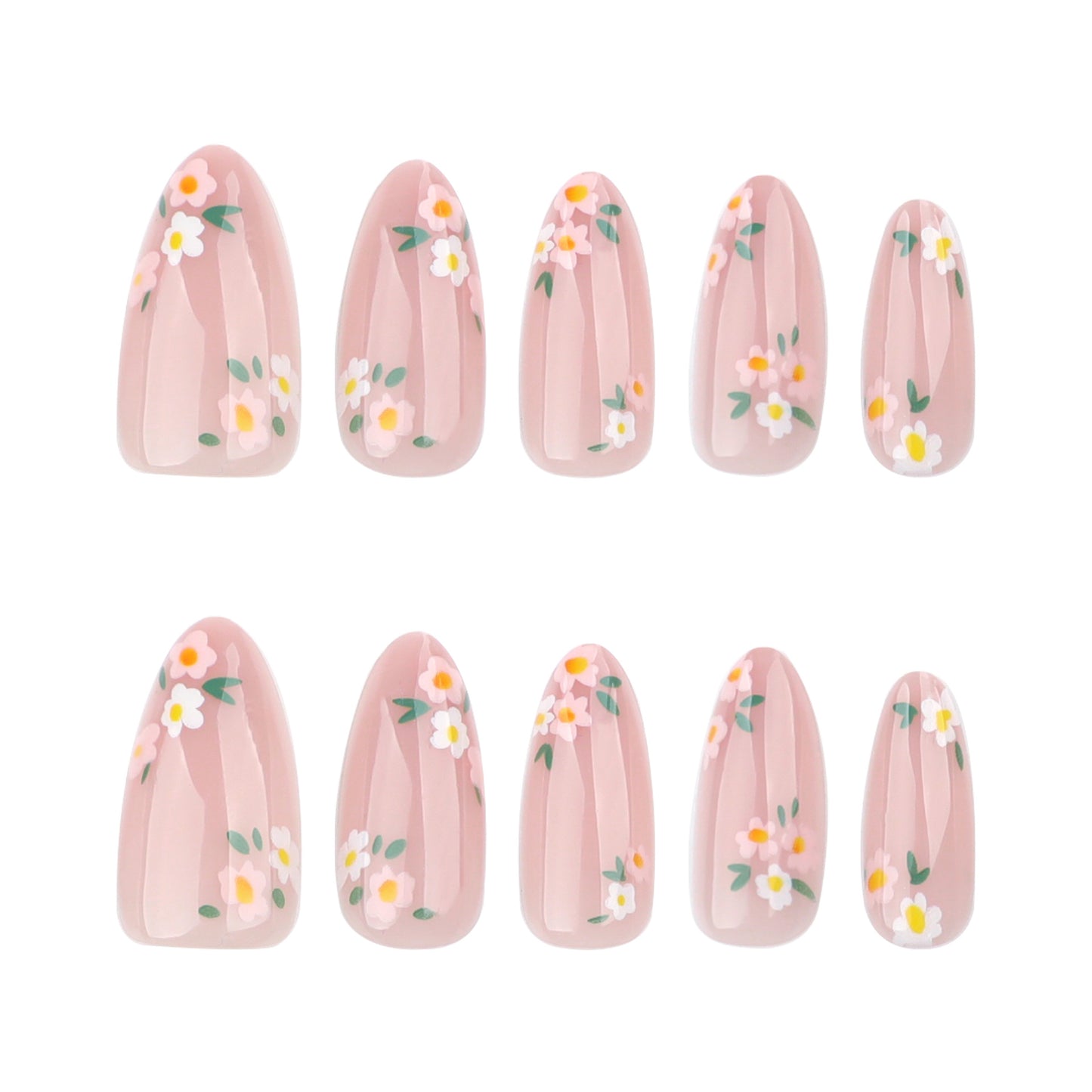 Flower fake nail manicure simple ins wind spring and summer almond nail fake nails|365nails